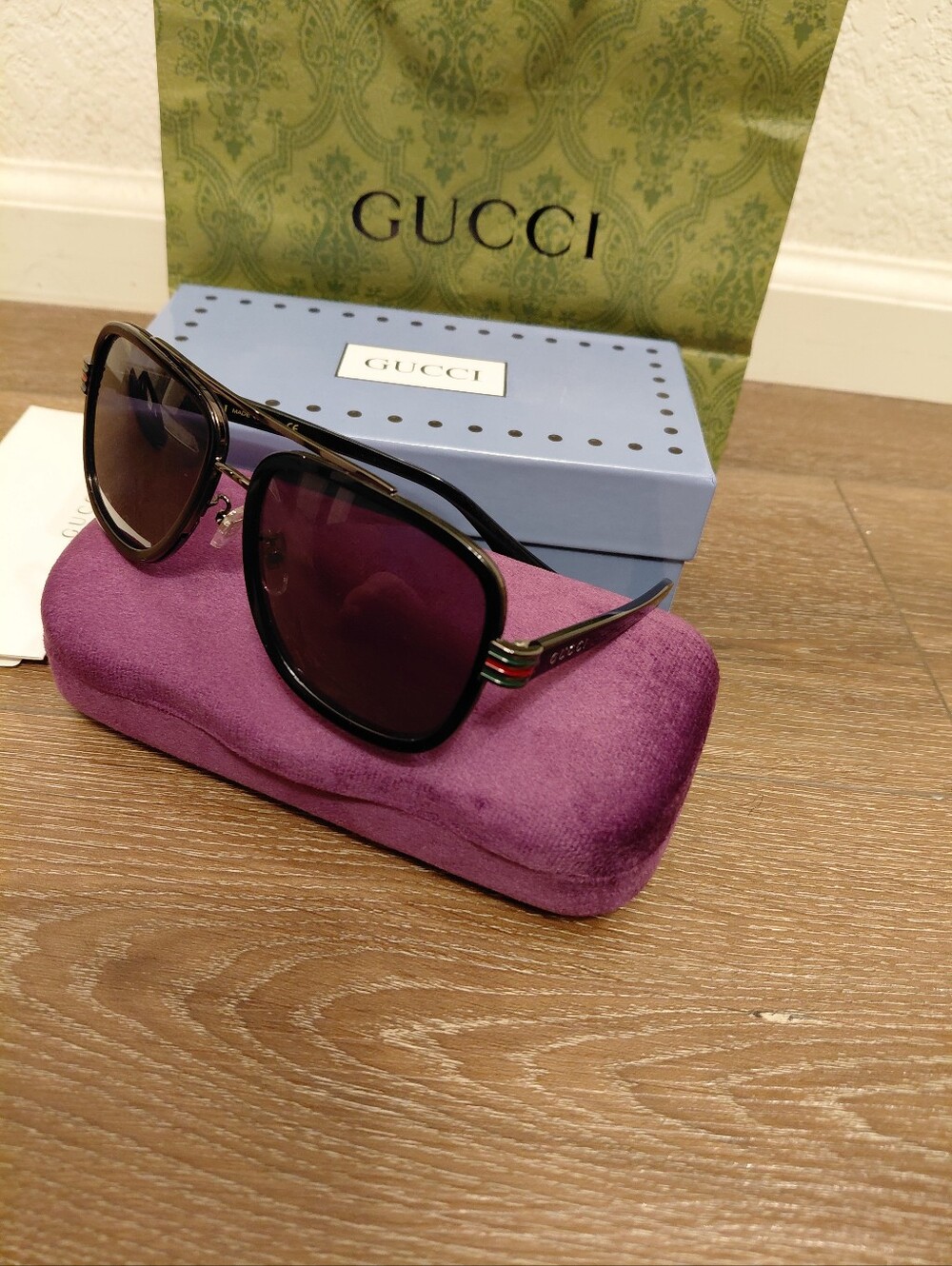 Gucci GG0448S 58mm Aviator Gun Framed Pilot Dark Sunglasses Size 58mm-16mm-145mm